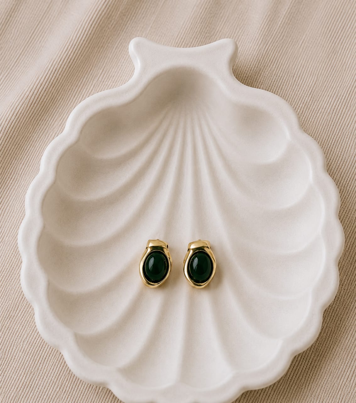 Emerald Green Stone Stud Earrings