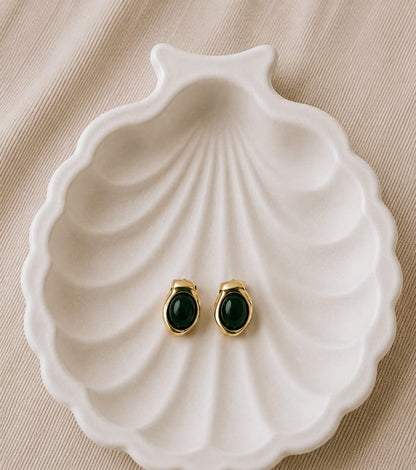 Emerald Green Stone Stud Earrings