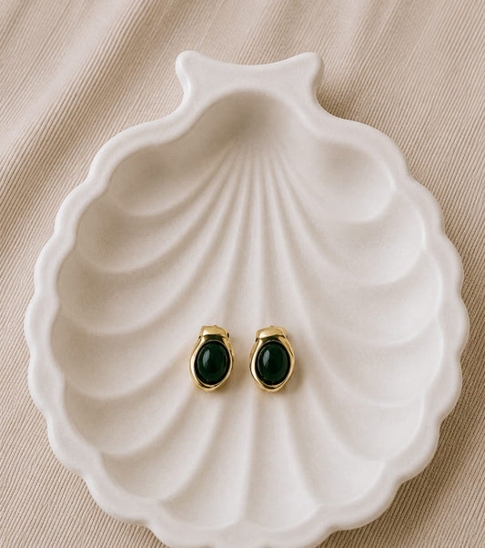 Emerald Green Stone Stud Earrings