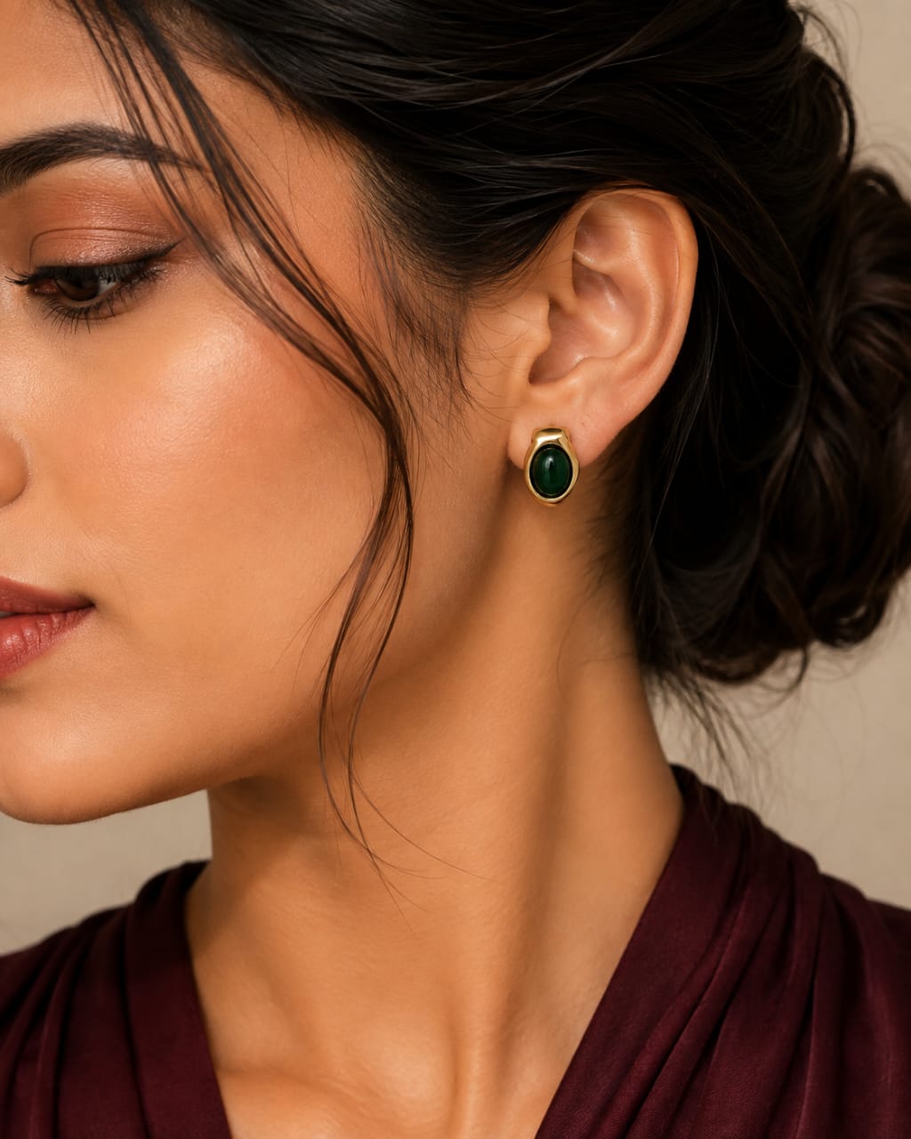 Emerald Green Stone Stud Earrings
