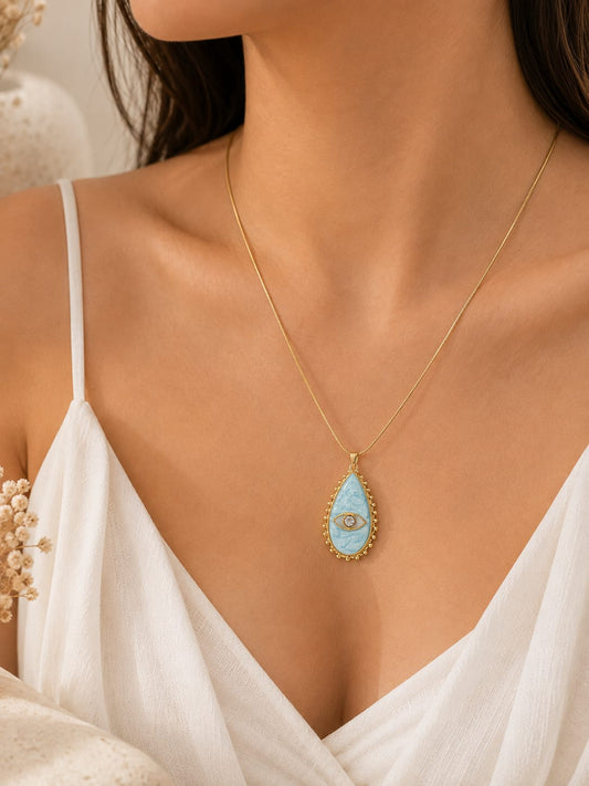 Aqua Evil Eye Pendant Necklace