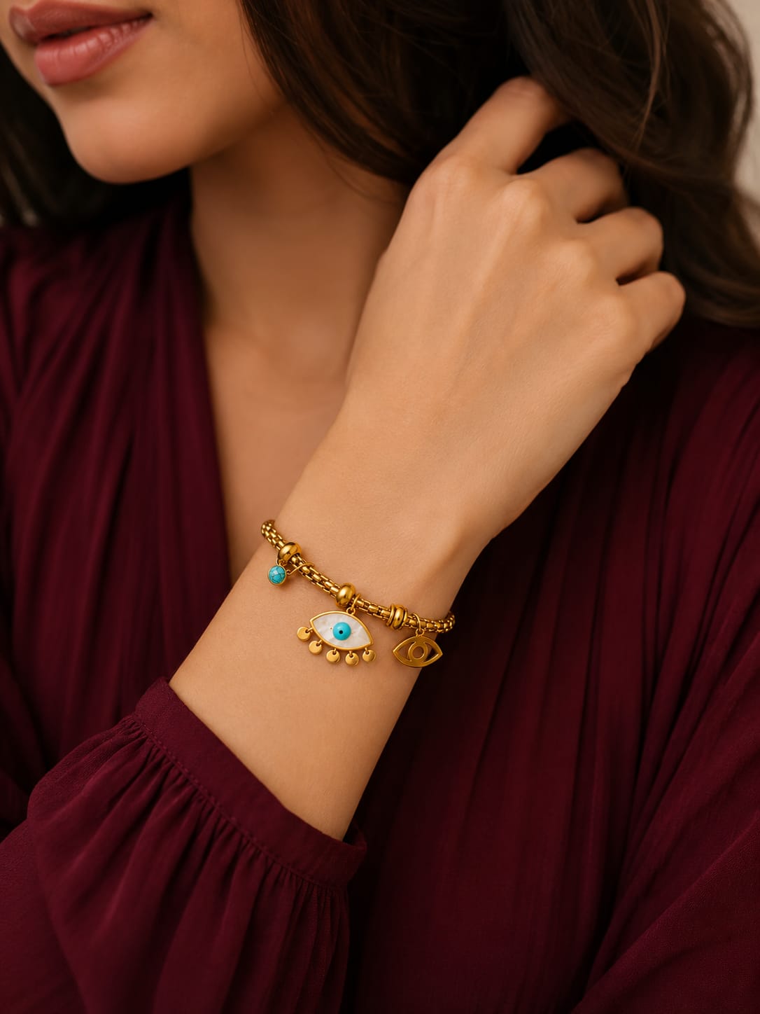 Evil Eye Mesh Charm Bracelet