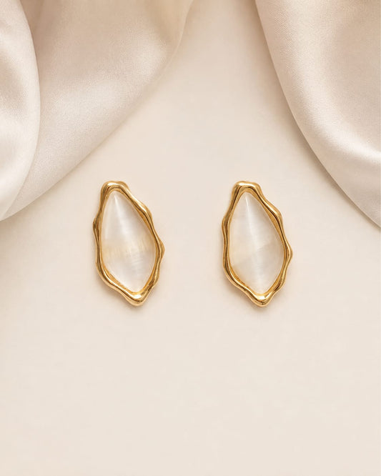 Golden Wave Pearl Stud Earrings