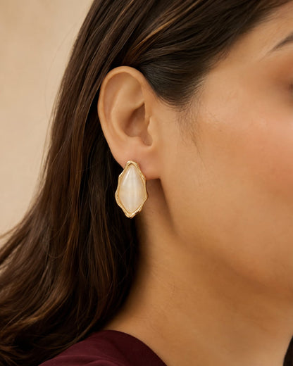 Golden Wave Pearl Stud Earrings