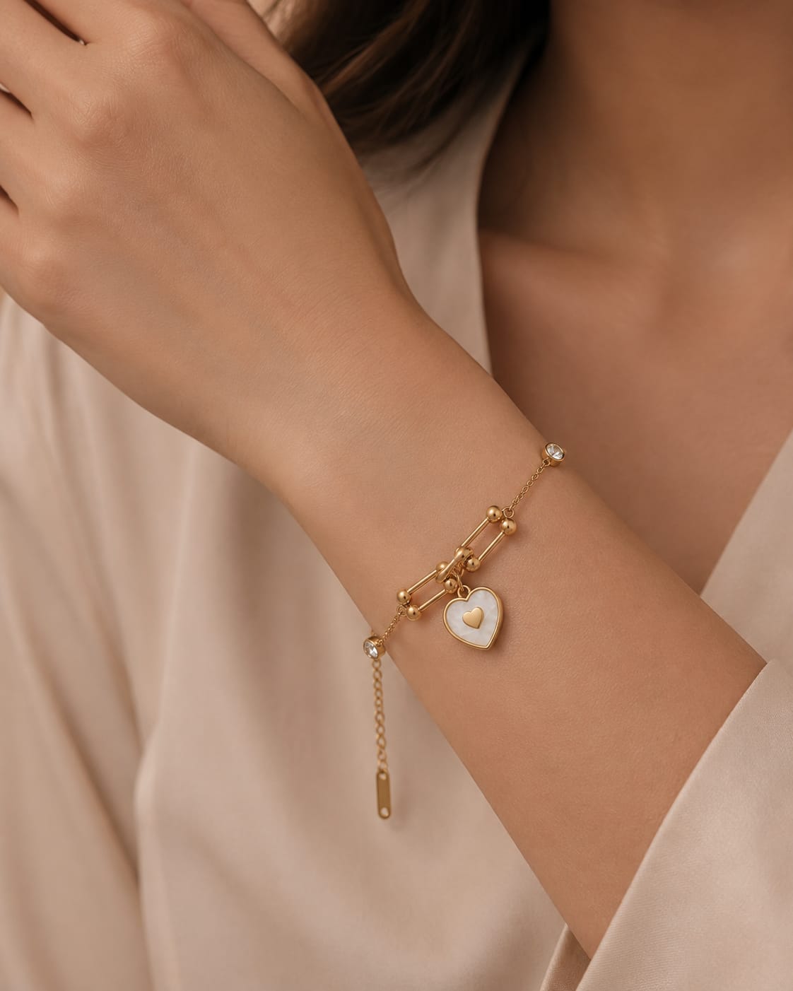 Gold Toogle Heart Charm Bracelet