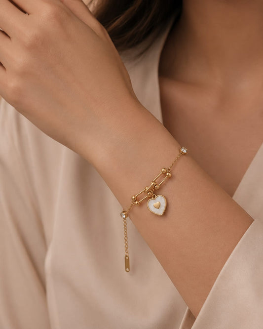 Gold Toogle Heart Charm Bracelet