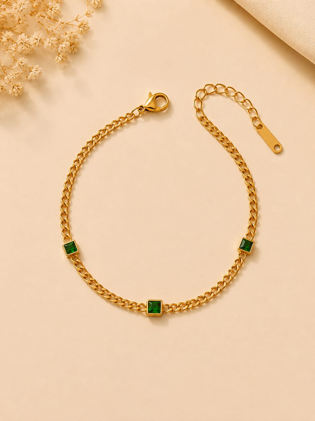 Emerald Green Square Crystal Bracelet