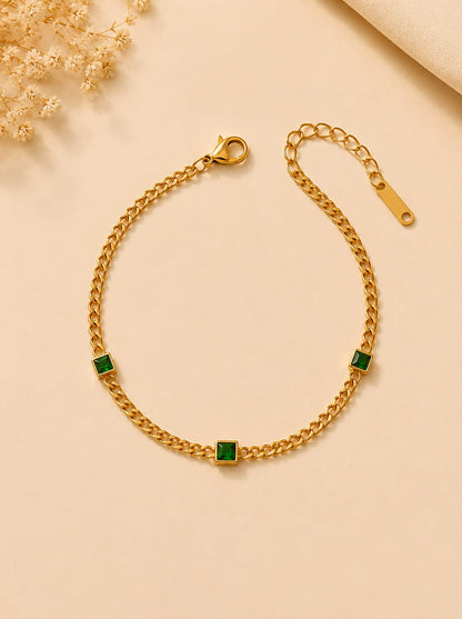 Emerald Green Square Crystal Bracelet