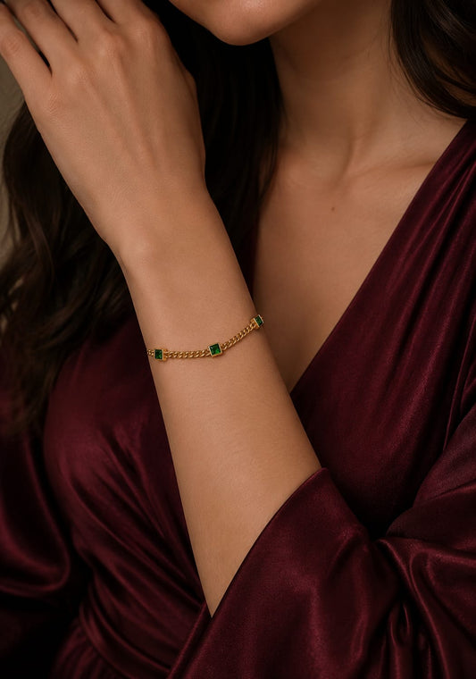 Emerald Green Square Crystal Bracelet