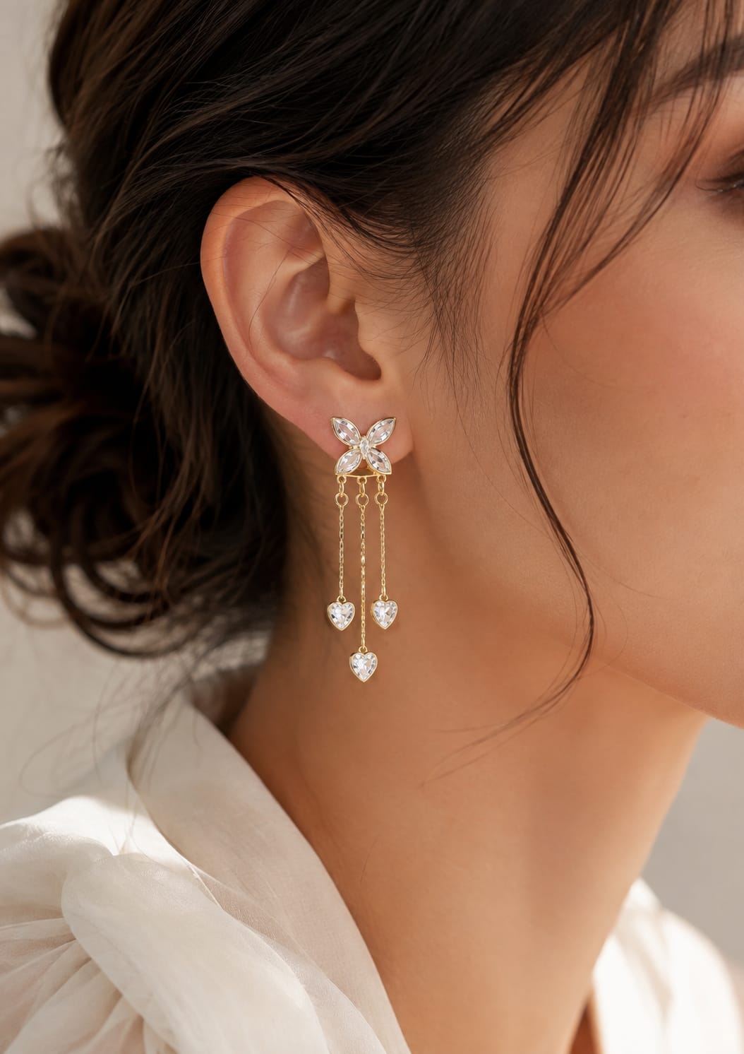 Floral Heart Crystal Cascade Earrings