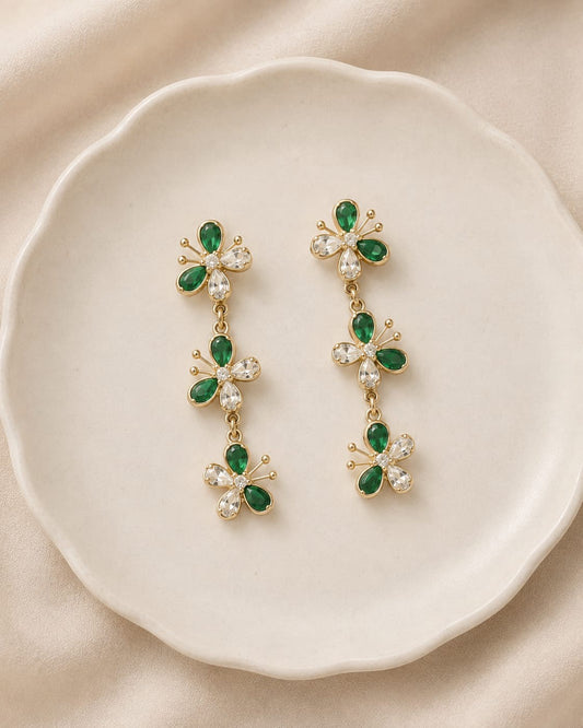 Emerald Green Floral Cascade Earrings