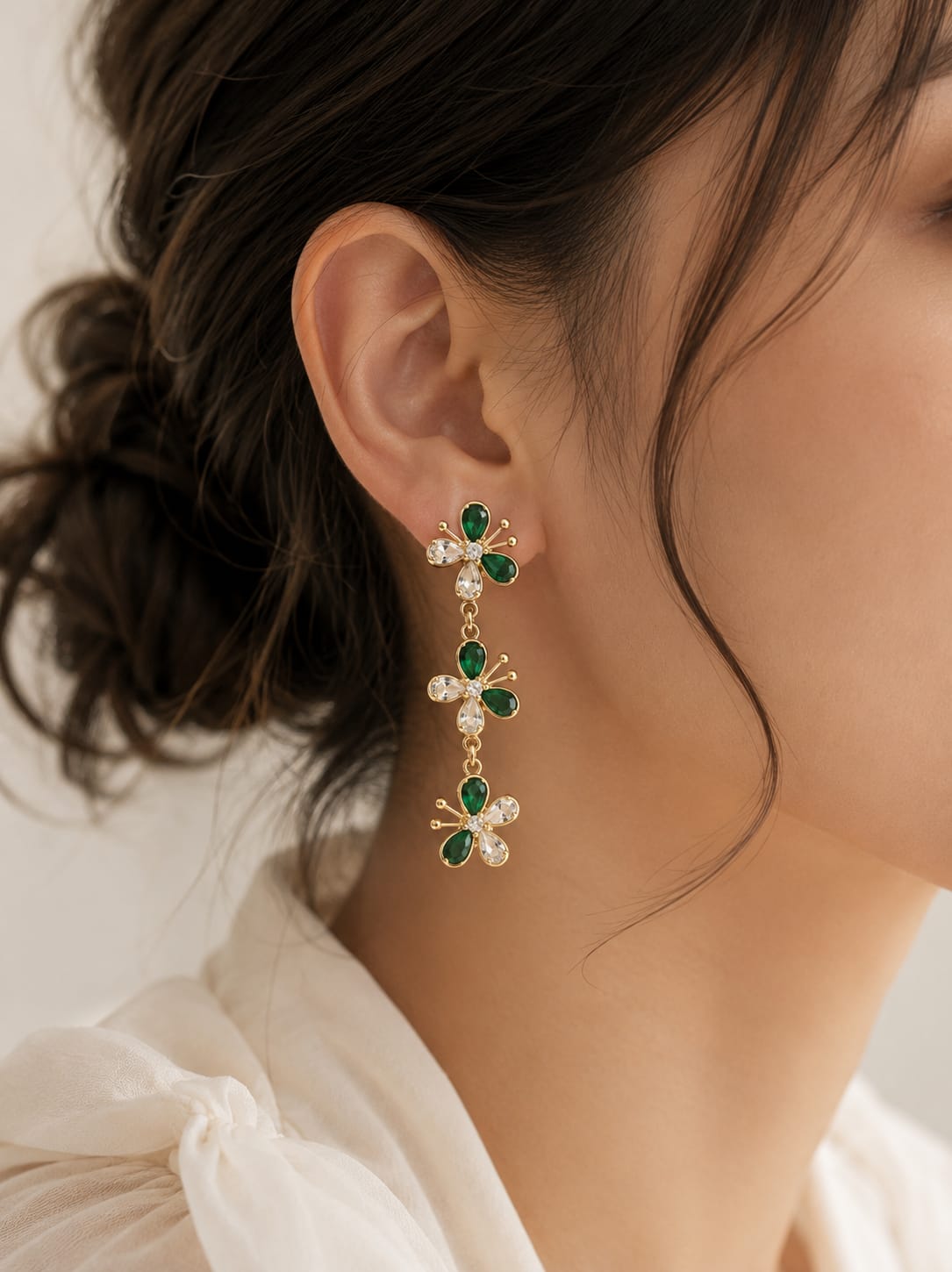Emerald Green Floral Cascade Earrings