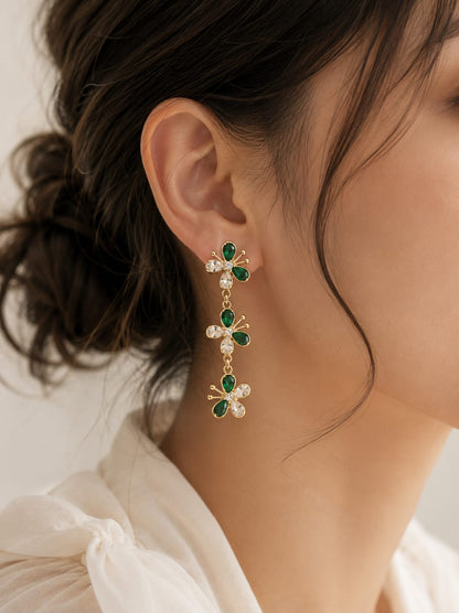 Emerald Green Floral Cascade Earrings