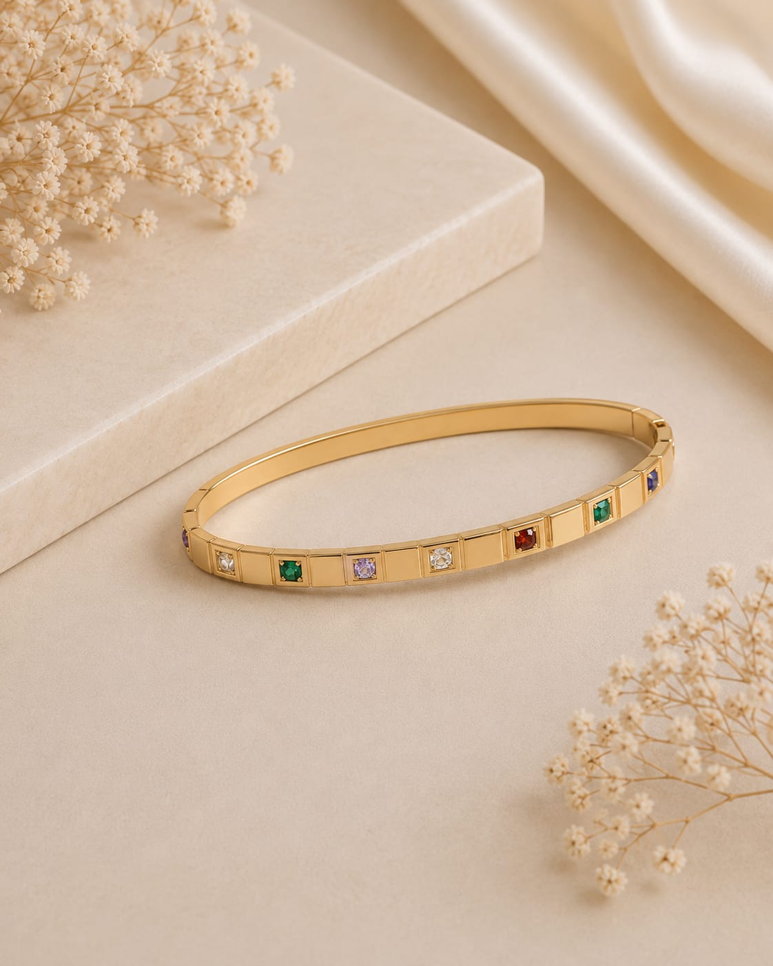 Multi-Color Square Stone Bangle