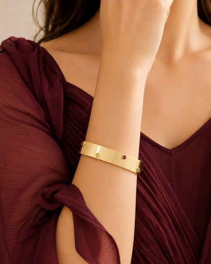 Brushed Gold Multi-Color Stones Bangle