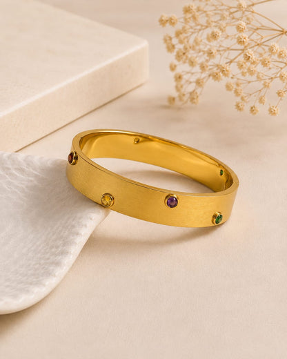 Brushed Gold Multi-Color Stones Bangle