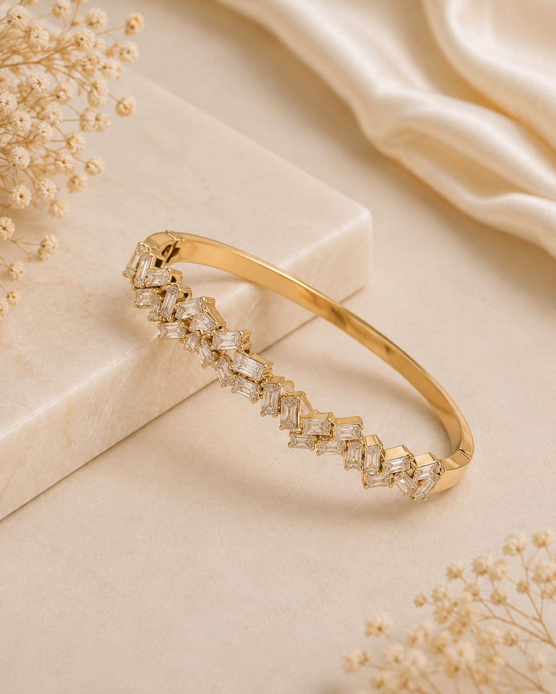 Golden Crystal Cluster Cuff Bracelet