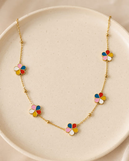 Multicolor Enamel Flowers Necklace