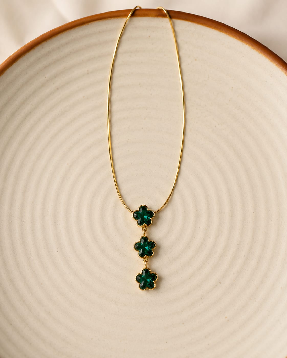 Green Clover Triple Drop Necklace
