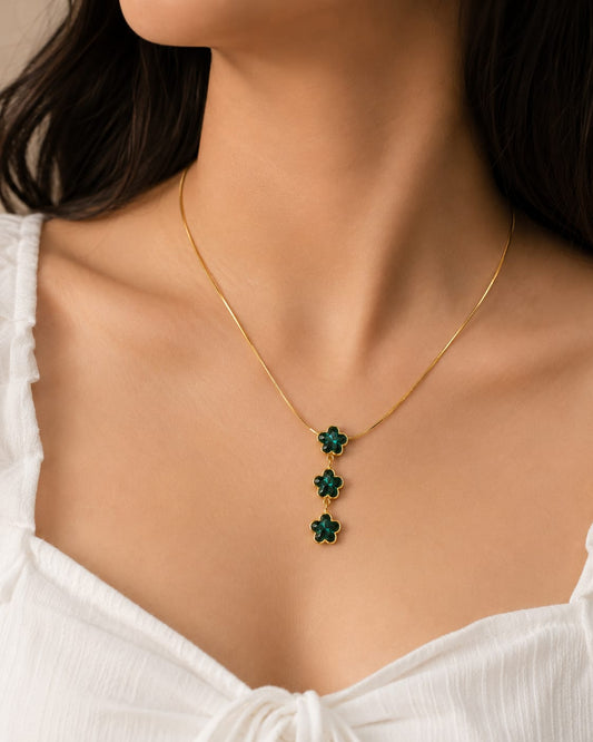 Green Clover Triple Drop Necklace