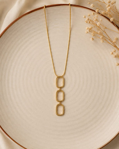 Gold Triple Rectangle Drop Necklace