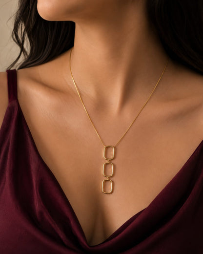 Gold Triple Rectangle Drop Necklace