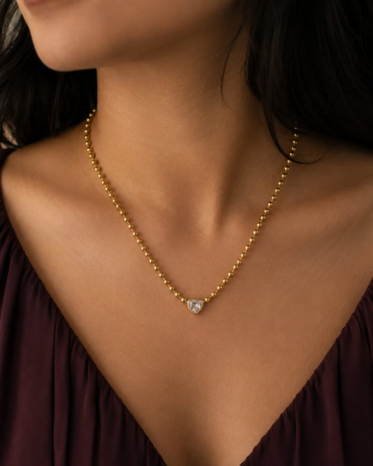 Crystal Heart Beaded Chain Necklace