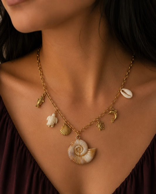 Ocean Fossil Ammonite Charm Necklace