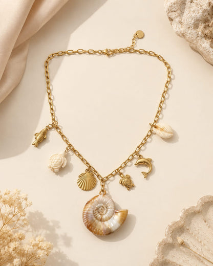 Ocean Fossil Ammonite Charm Necklace