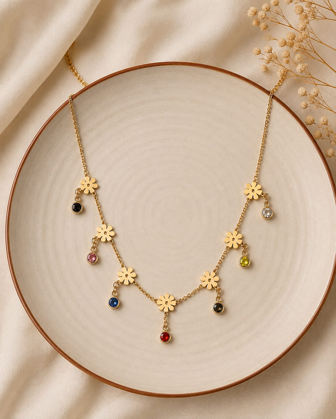 Floral Drop Multicolor Crystals Necklace
