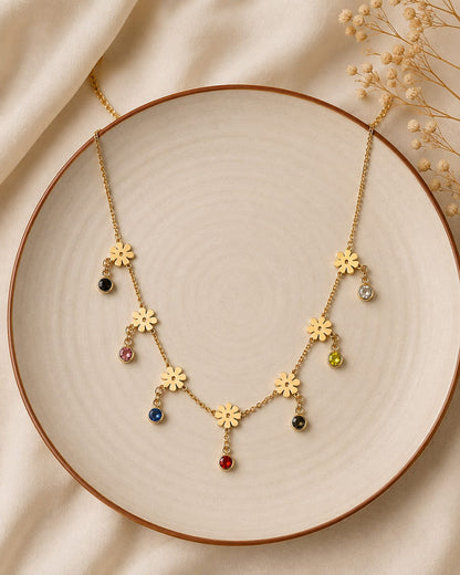Floral Drop Multicolor Crystals Necklace