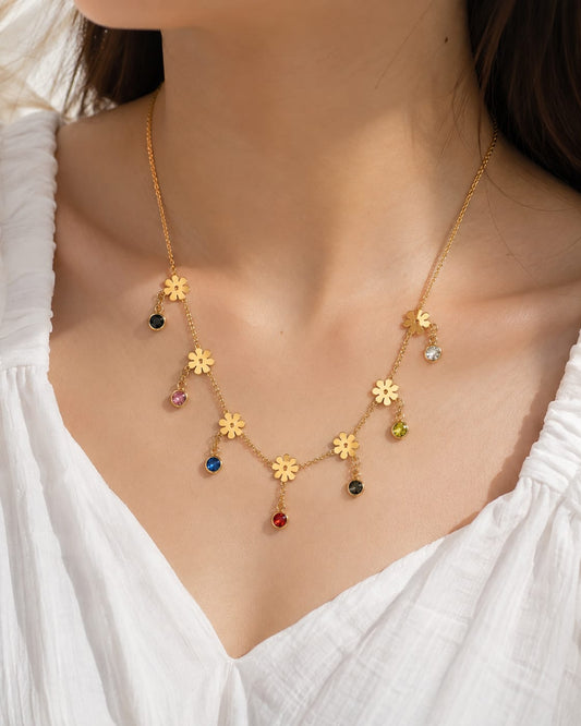 Floral Drop Multicolor Crystals Necklace