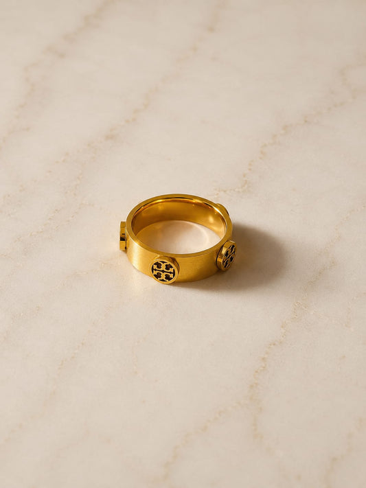 Monogram Disc Wide Band Ring