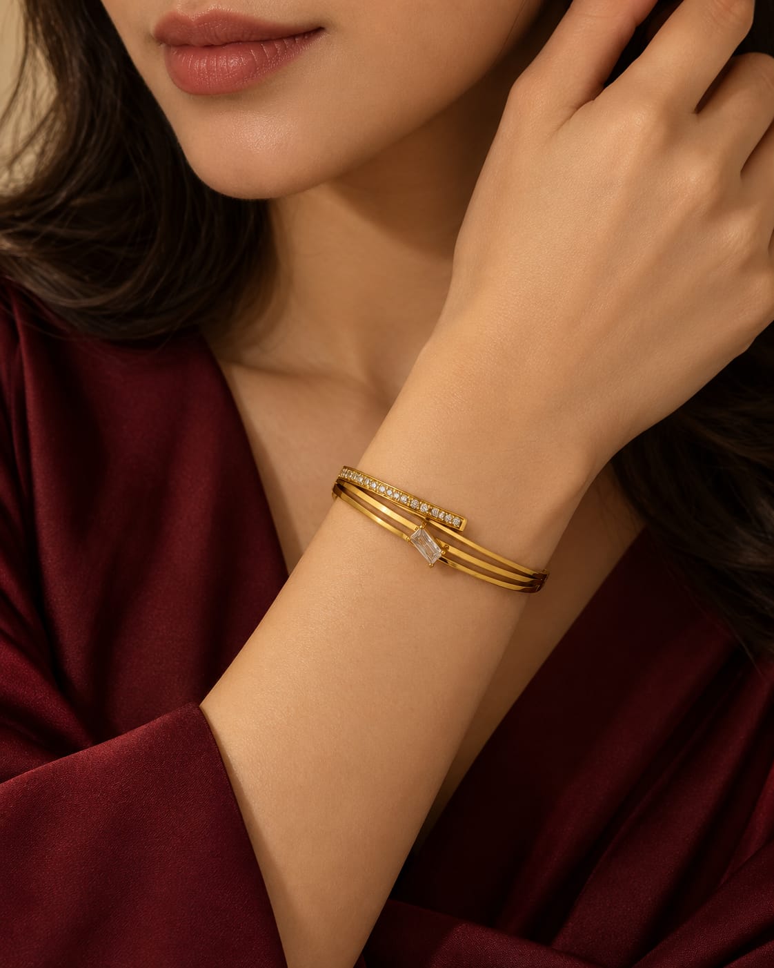Baguette Crystal Triple Wrap Bracelet