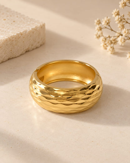 Chunky Wave Textured Gold Cuff Bangle