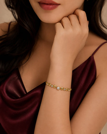 Golden Heart Crystal Bangle Bracelet