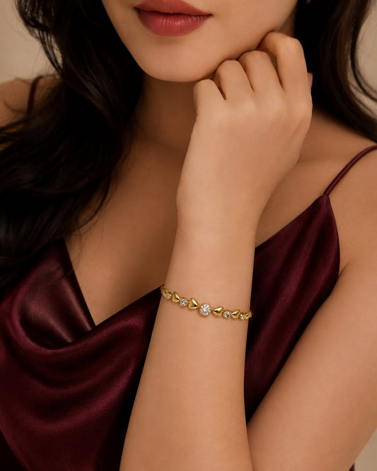Golden Heart Crystal Bangle Bracelet