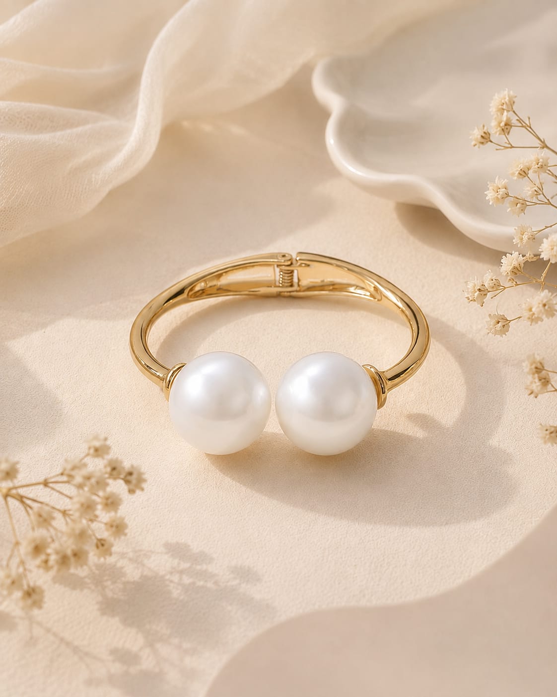 Twin Pearl Elegance Cuff Bracelet