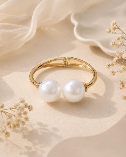 Twin Pearl Elegance Cuff Bracelet