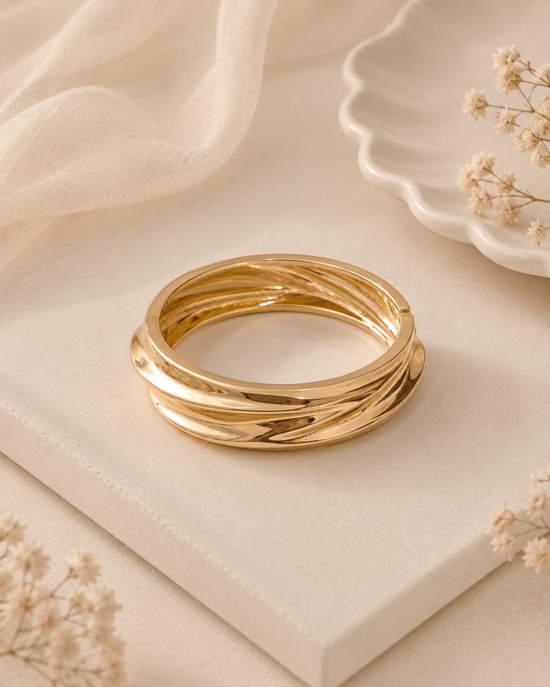 Golden Wavy Twist Bangle Bracelet