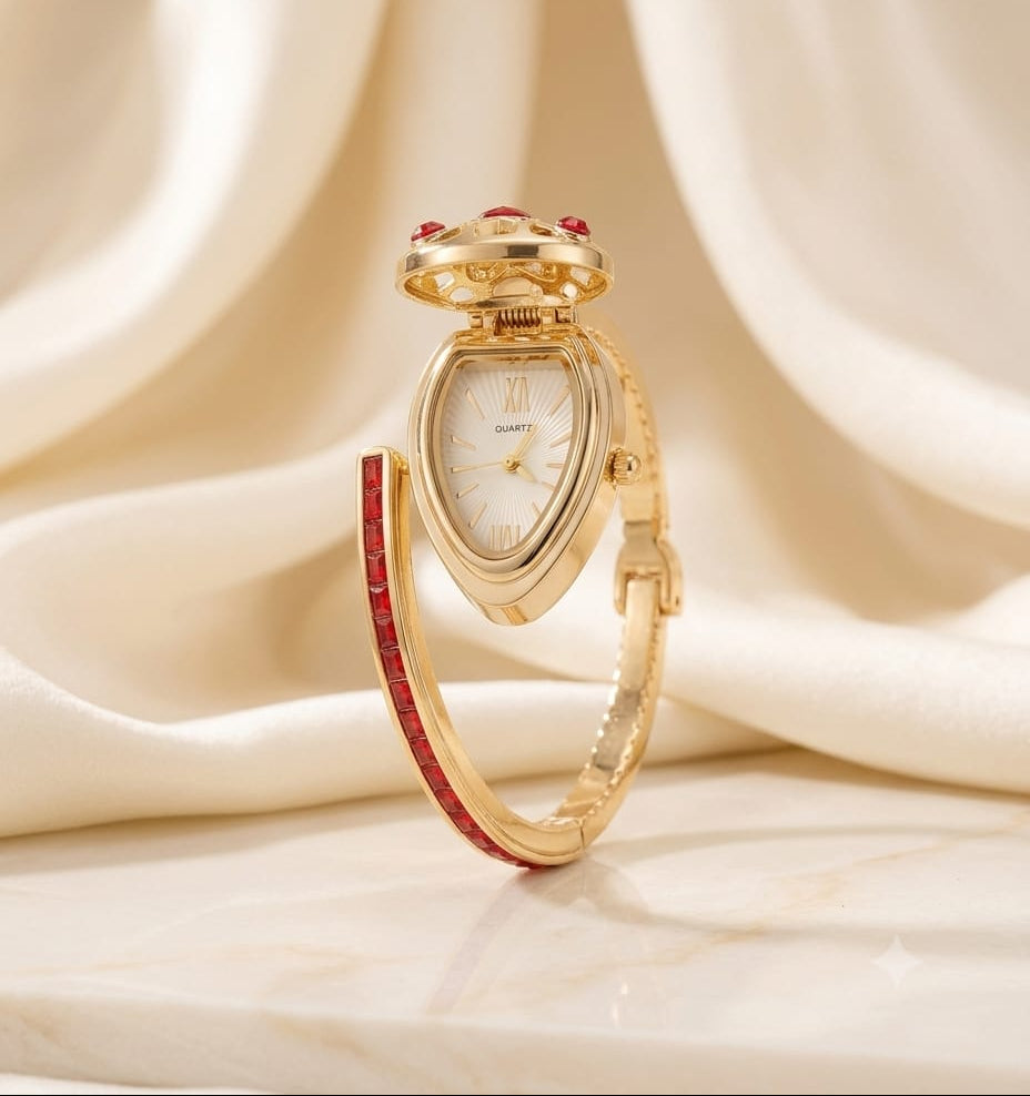 Golden Serpent Red Crystal Watch