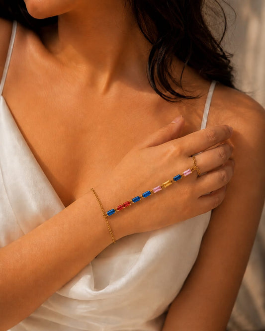 Golden Multi-Color Crystal Hand Chain