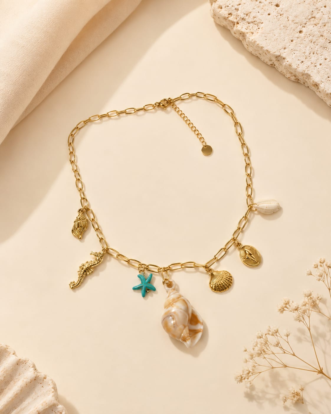 Oceanic Treasure Shell Charm Necklace