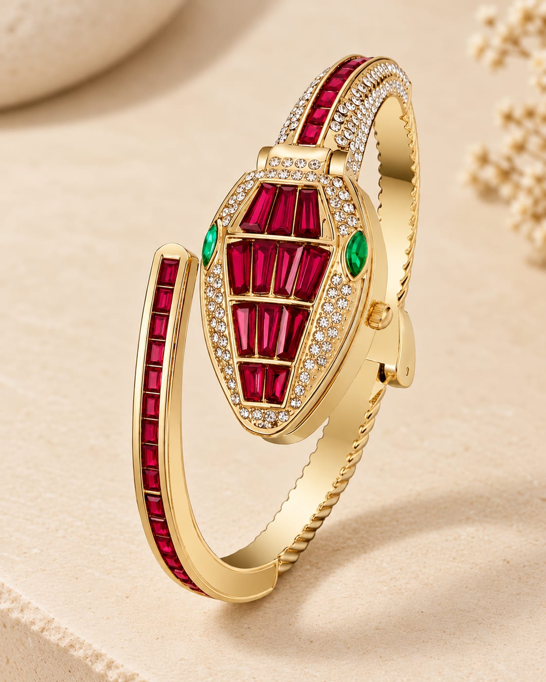 Red Serpent Crystal Gold Wrist Watch