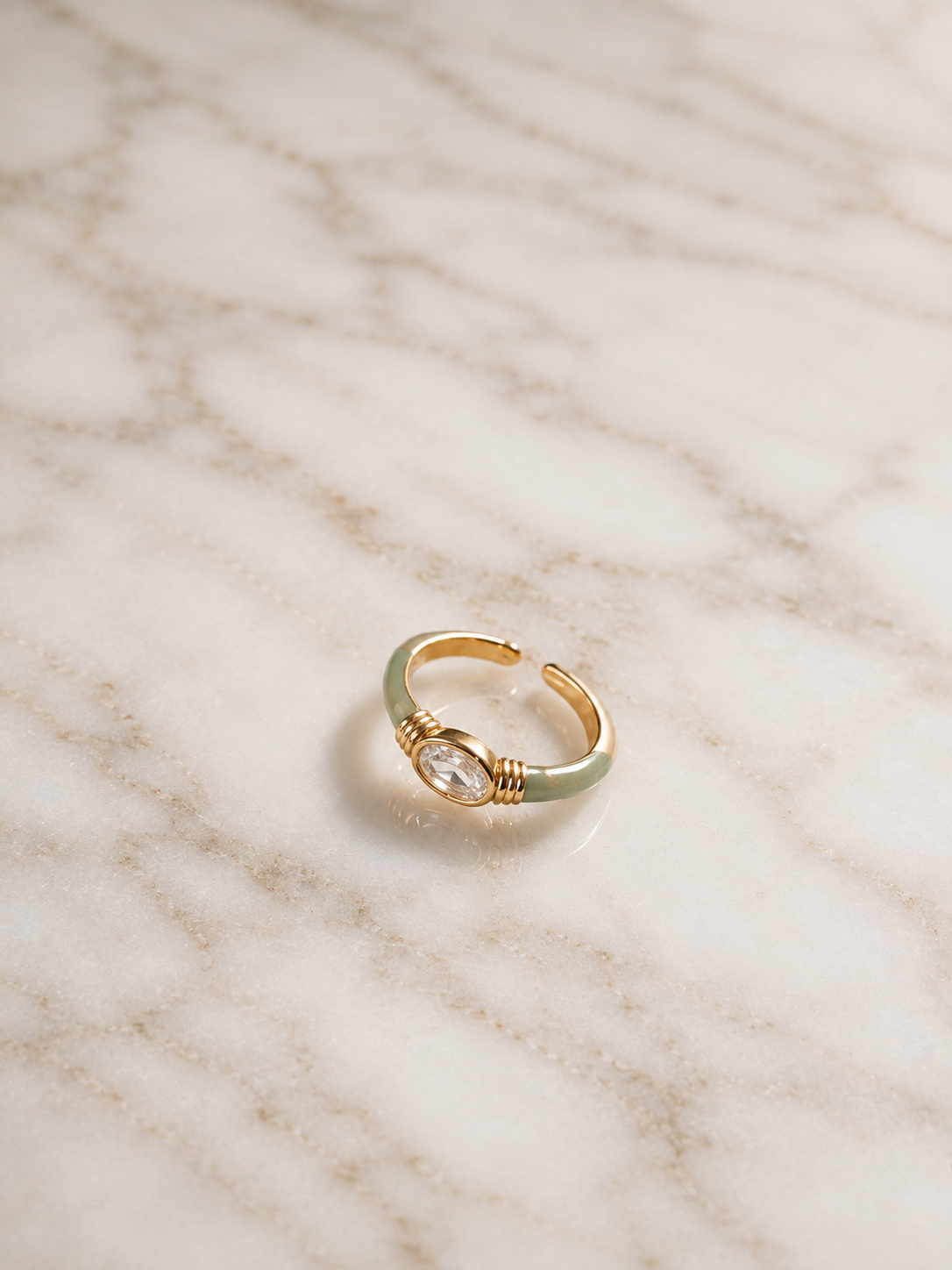 Mint Green Oval Crystal Dainty Ring
