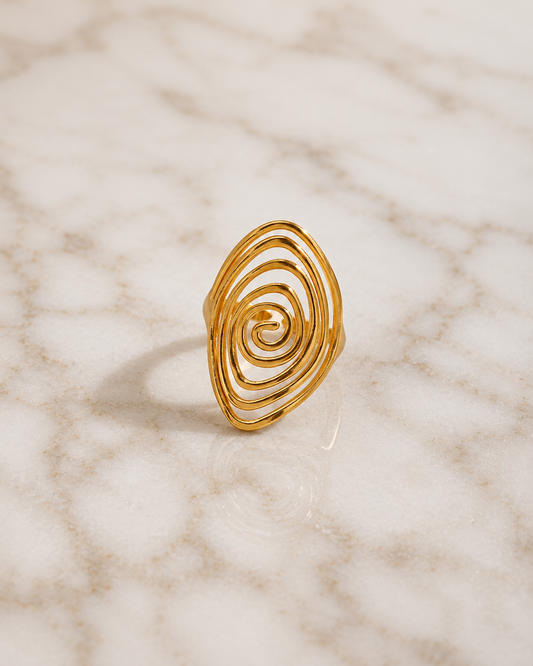 Golden Oval Spiral Statement Ring