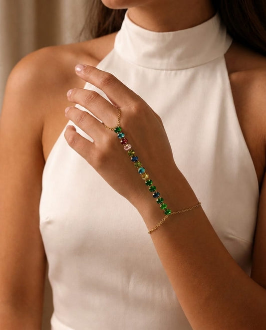 Multi-Color Oval Crystal Hand Chain