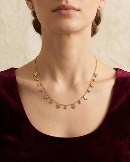 Lucky Clover Crystal Station Necklace