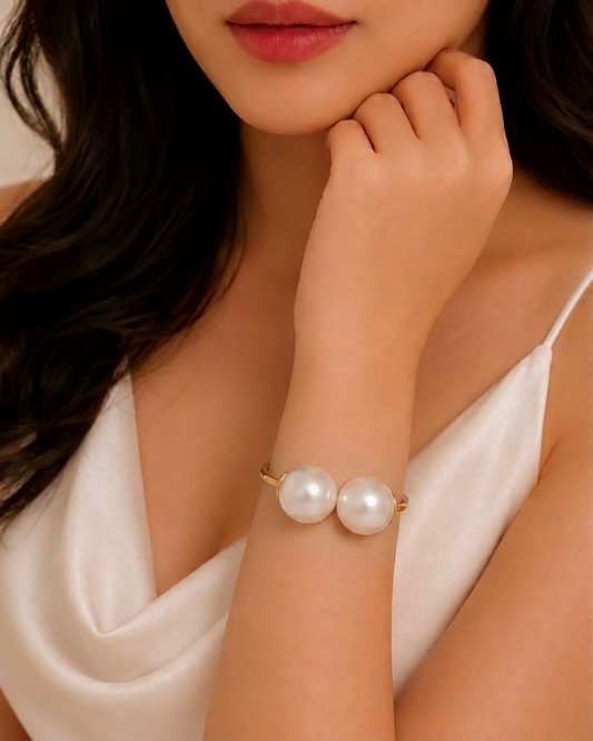 Twin Pearl Elegance Cuff Bracelet