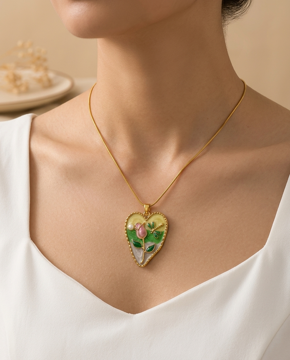 Enamel Garden Heart Tulip Necklace